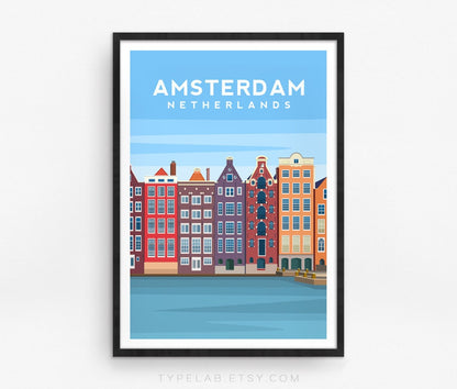 Amsterdam, The Netherlands Travel Print Typelab