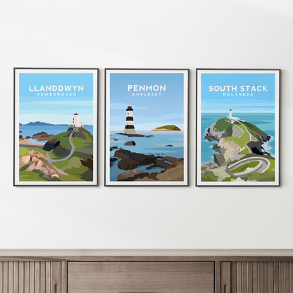 Set of 3 Anglesey Wales Prints - Travel Wall Art by Typelab