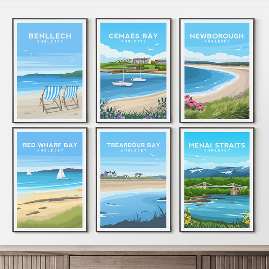 Set of 6 Anglesey Wales Prints - Welsh Wall Art by Typelab