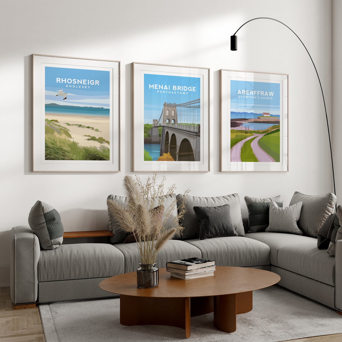 Set of 3 Anglesey Travel Prints - Rhosneigr, Menai Bridge, Aberffraw Typelab