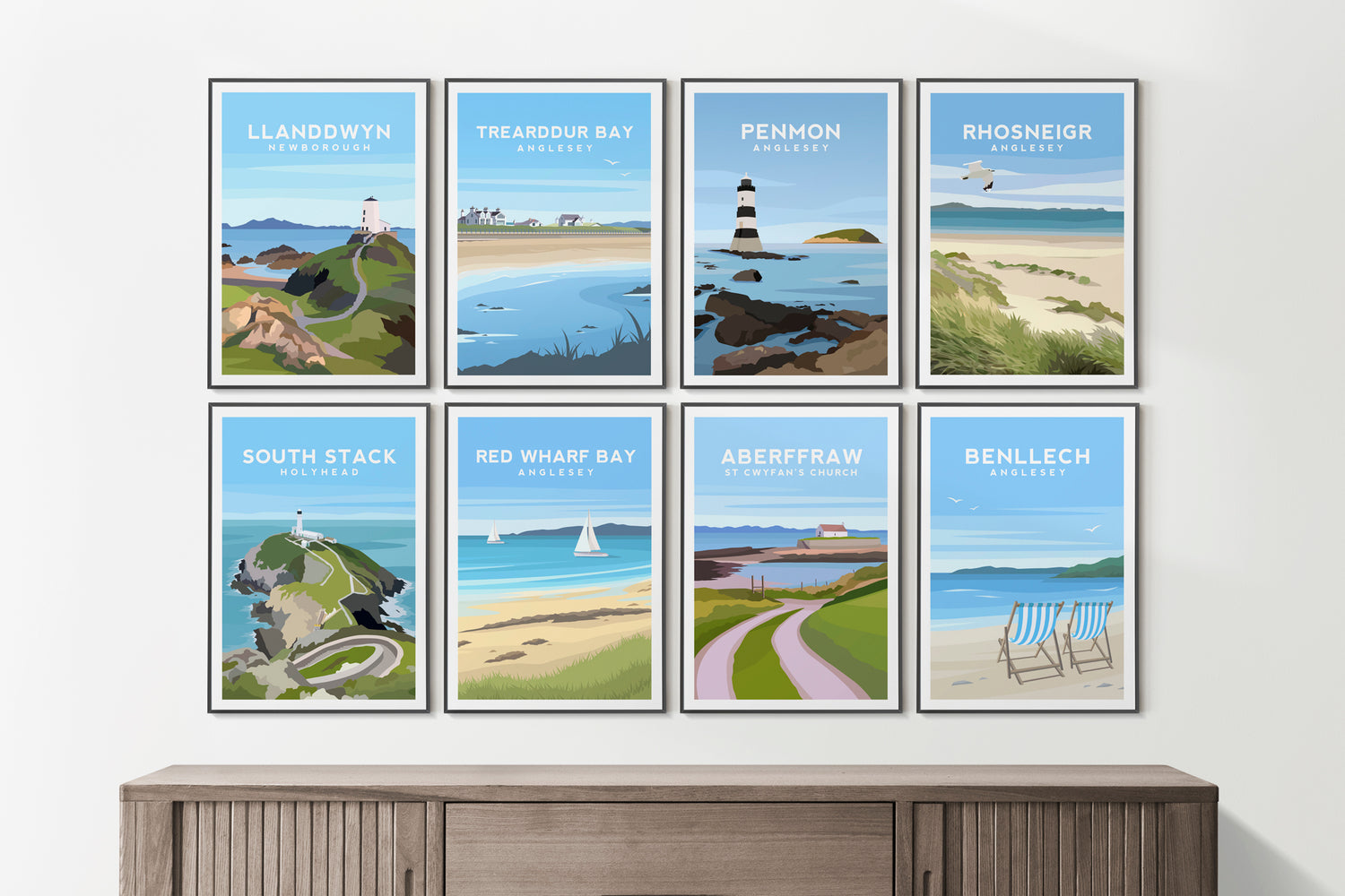 A collection of eight Anglesey, Wales travel prints
