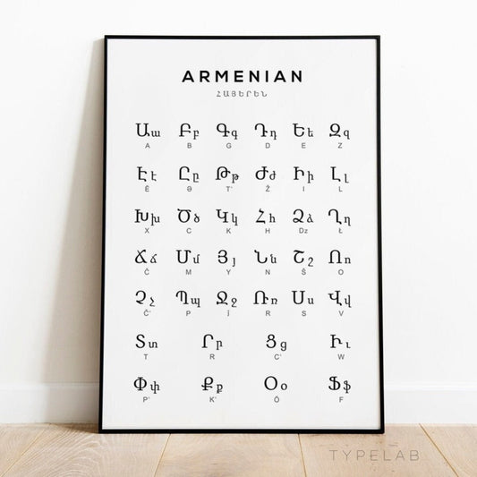Armenian Alphabet Print, Language Learning Wall Art Typelab