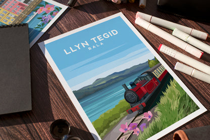 Bala Llyn Tegid Wales Print | Railway Snowdonia Travel Wall Art
