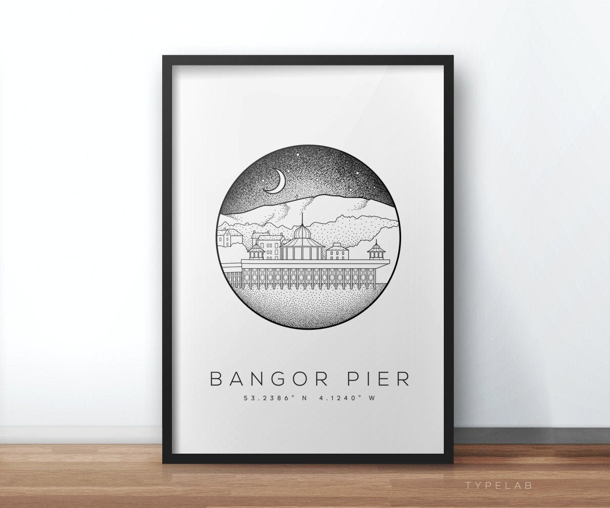 Bangor Pier, Gwynedd Wales Dotwork Print Typelab