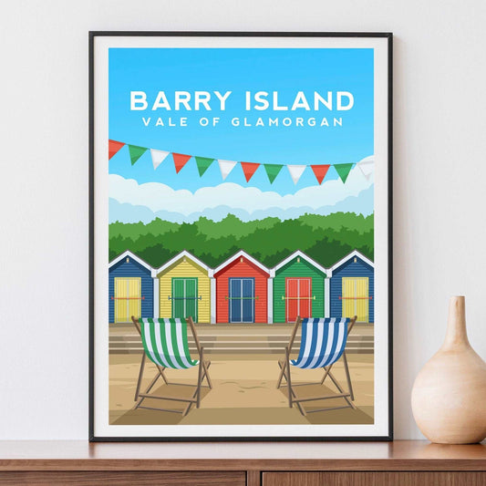 Barry Island Beach Huts, Glamorgan Wales Travel Print Typelab