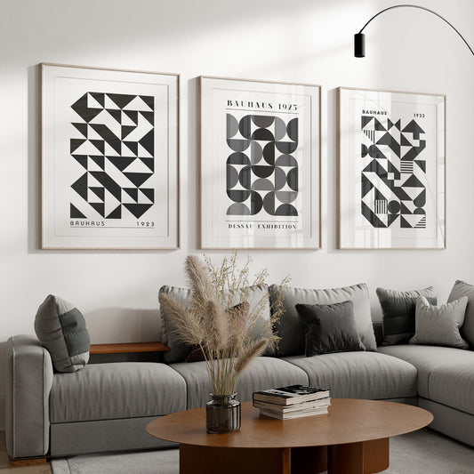 Set of 3 Bauhaus Art Prints | Black and White Retro Wall Art