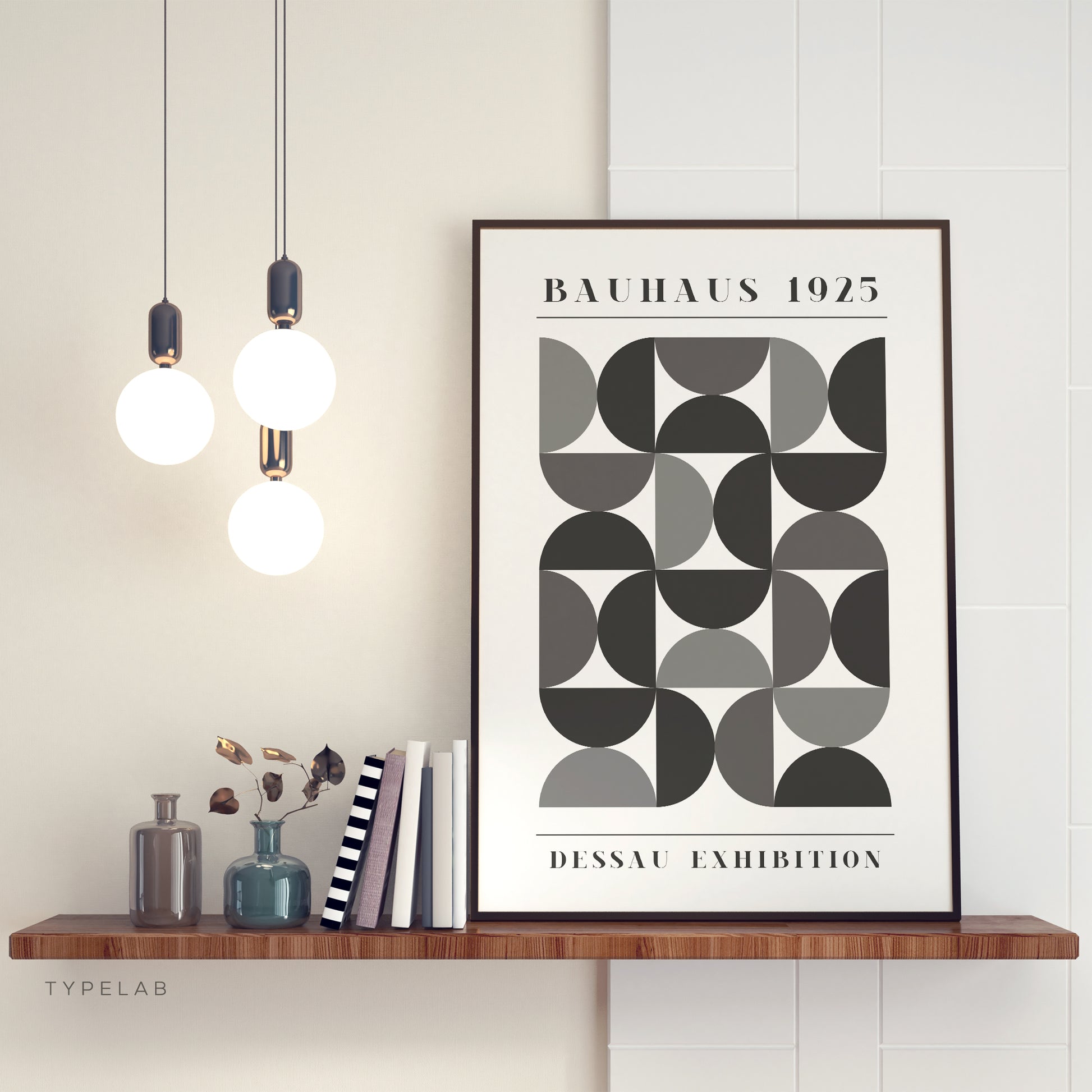 Bauhaus Dessau Abstract Print | Exhibition Retro Wall Art - Black