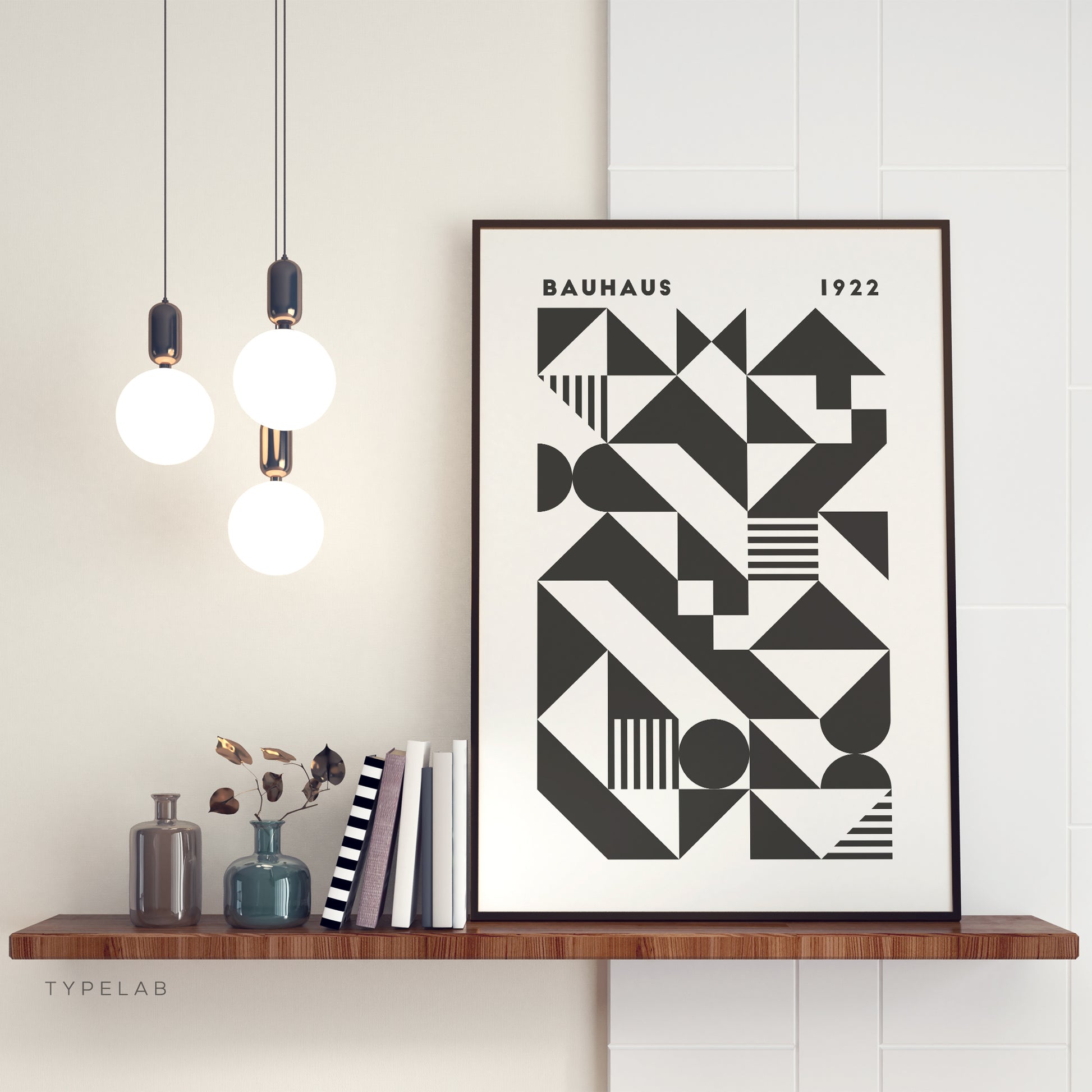 Bauhaus 1922 Geometric Art Print | Exhibition Retro Wall Art - Black