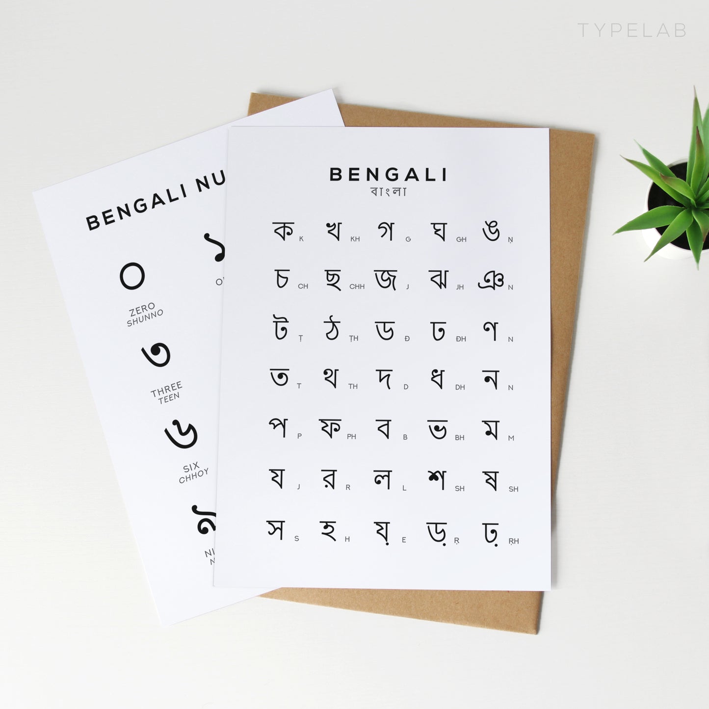 Bengali Alphabet and Number Print Set of 2 Typelab