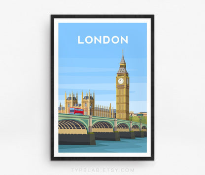 Big Ben, London England Travel Print Typelab