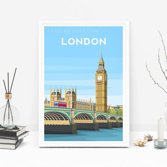 Big Ben, London England Travel Print Typelab