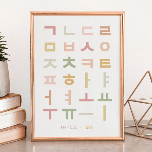 Boho Hangul Alphabet Print, Korean Language Learning Wall Art Typelab