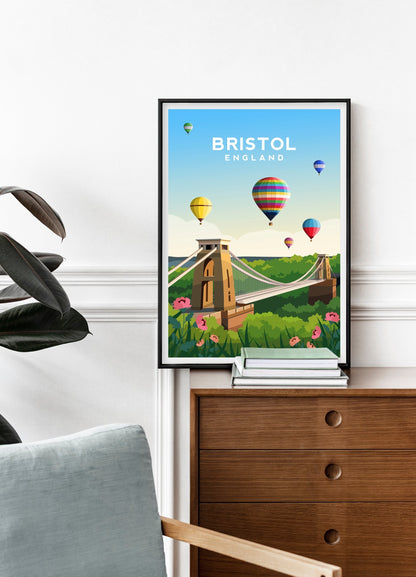 Bristol Travel Print, Clifton Bridge and Balloon Fiesta Wall Art Typelab