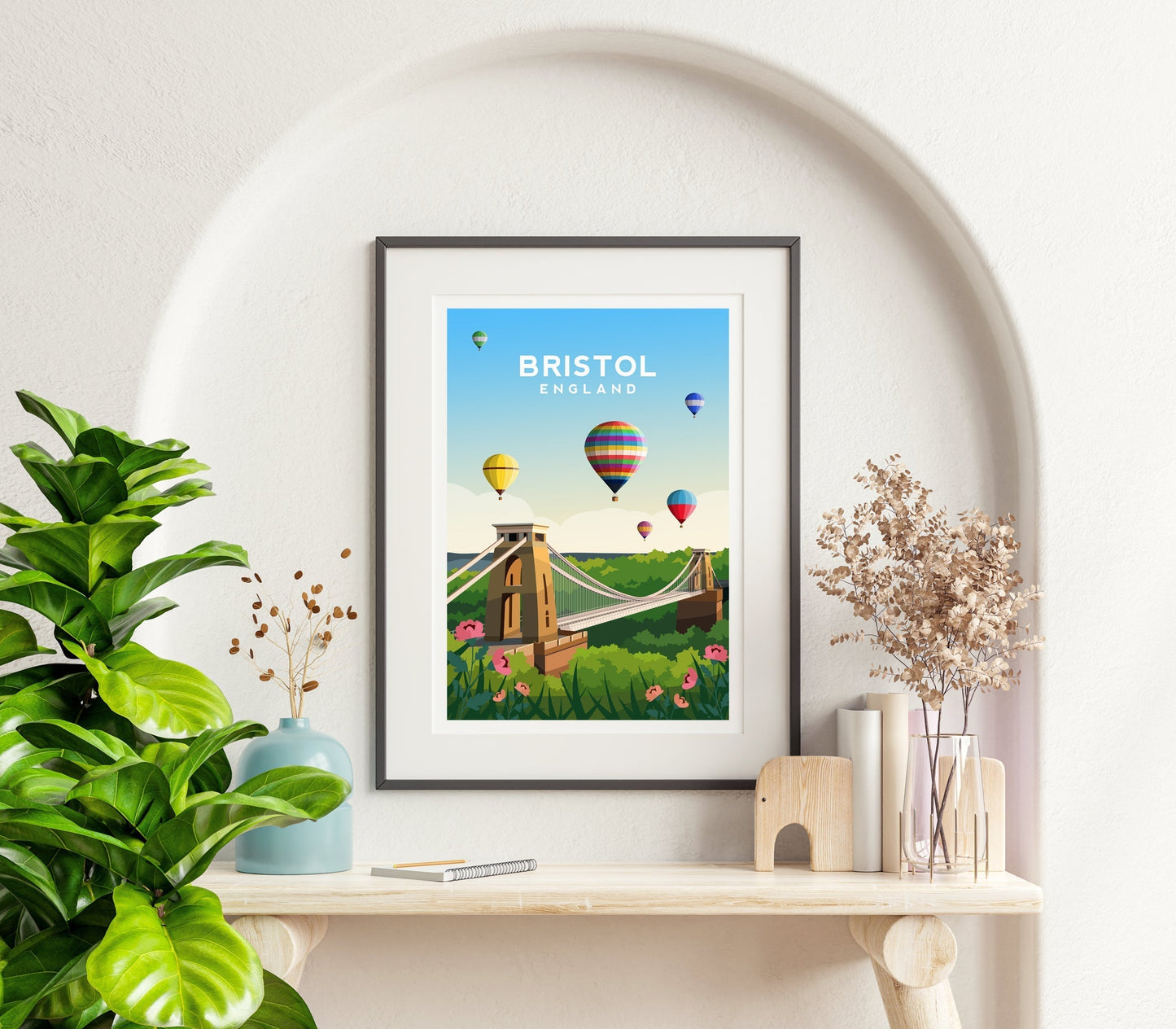 Bristol Travel Print, Clifton Bridge and Balloon Fiesta Wall Art Typelab