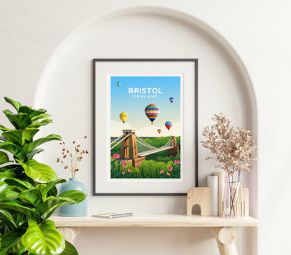 Bristol Travel Print, Clifton Bridge and Balloon Fiesta Wall Art Typelab
