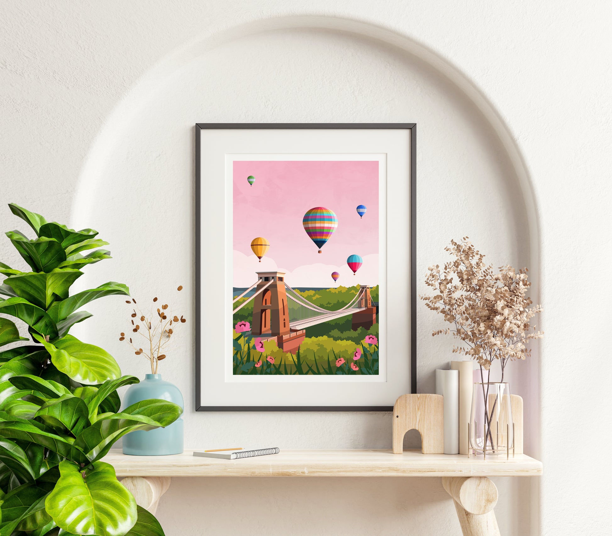 Bristol Print | Pink Clifton Bridge and Balloon Fiesta Travel Wall Art