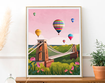 Bristol Print | Pink Clifton Bridge and Balloon Fiesta Travel Wall Art