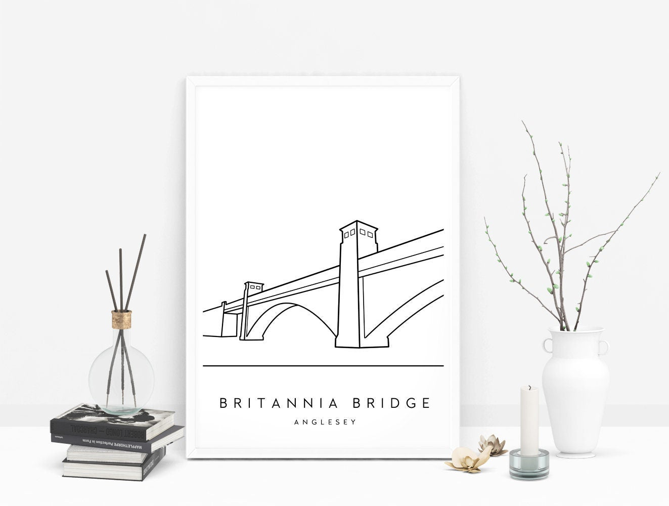 Britannia Bridge, Wales Minimalist Art Print Typelab