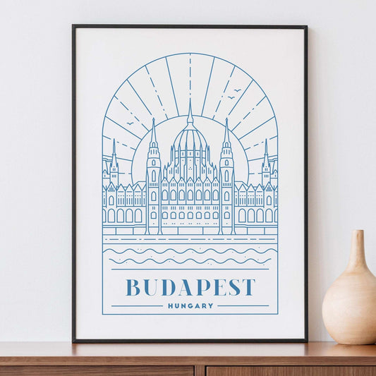Budapest, Hungary Blue Monoline Print Typelab