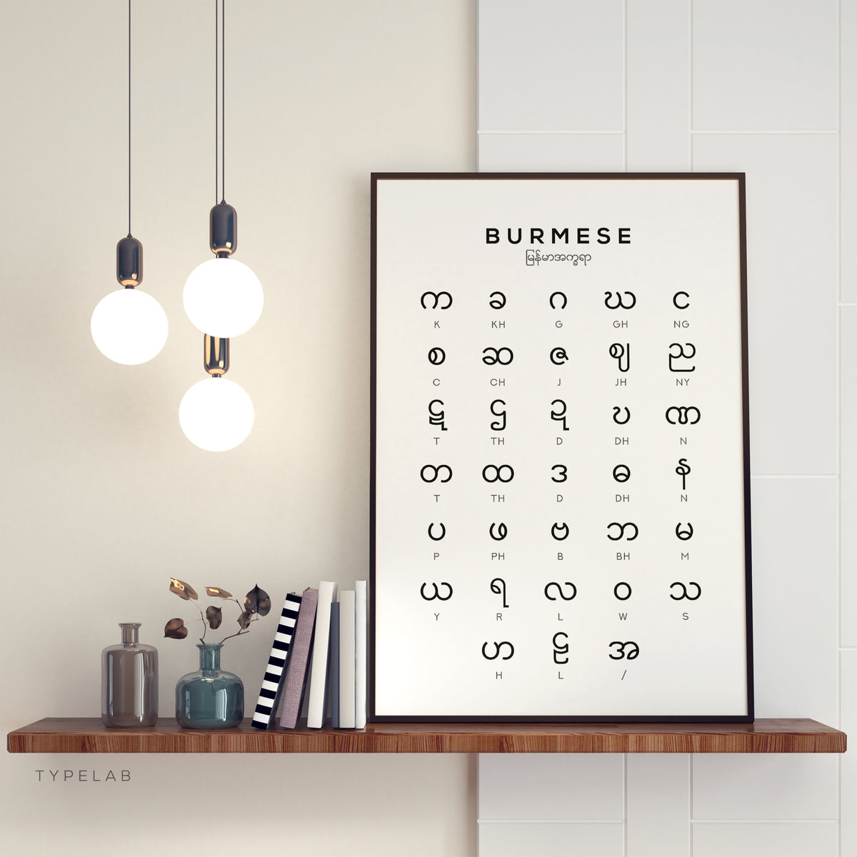 Burmese Alphabet Print | Myanmar Language Learning Wall Art