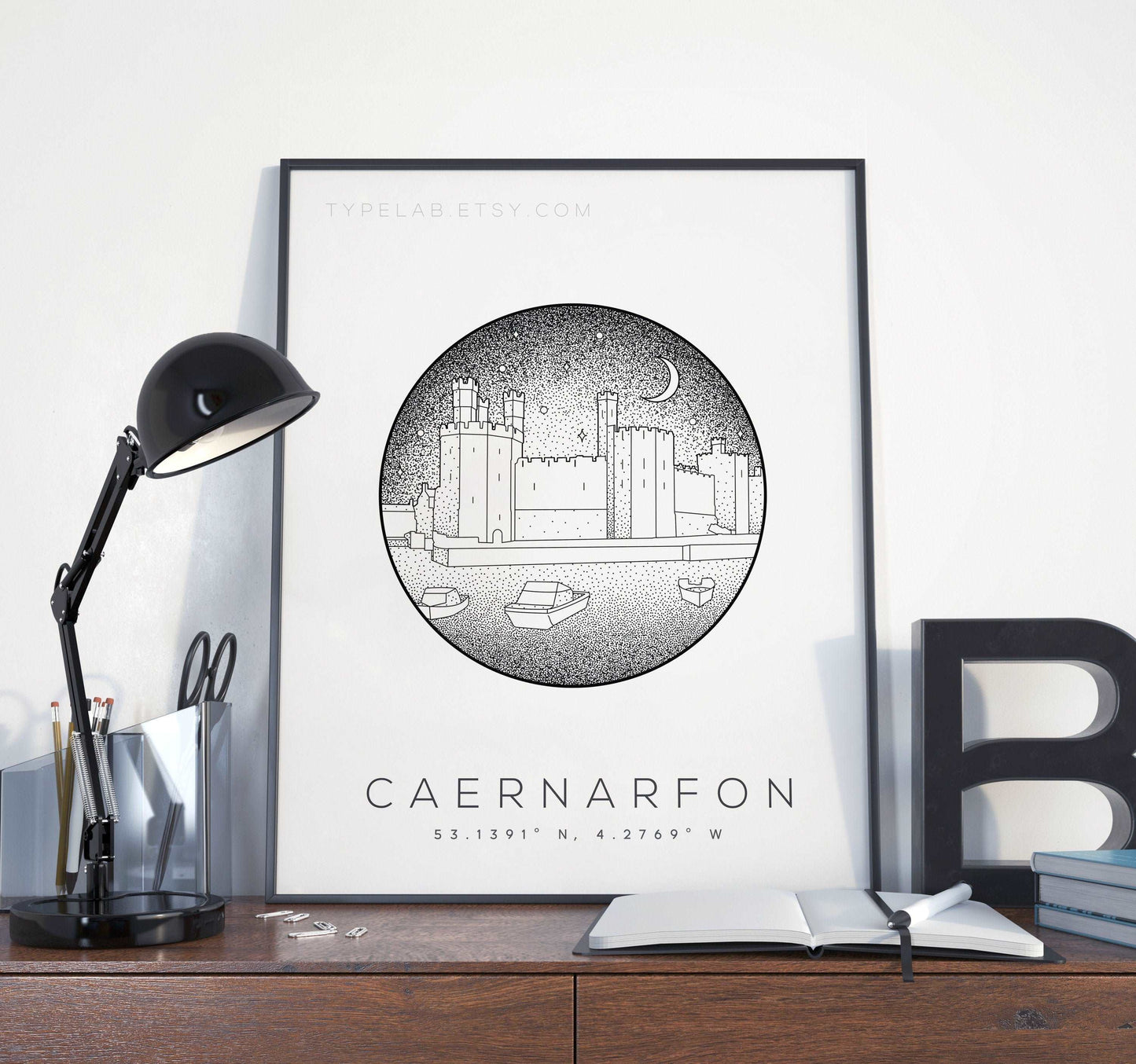 Caernarfon Castle, Wales Dotwork Print Typelab