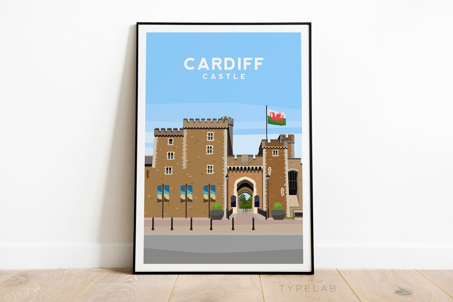 Cardiff Castle, South Wales Travel Print Typelab