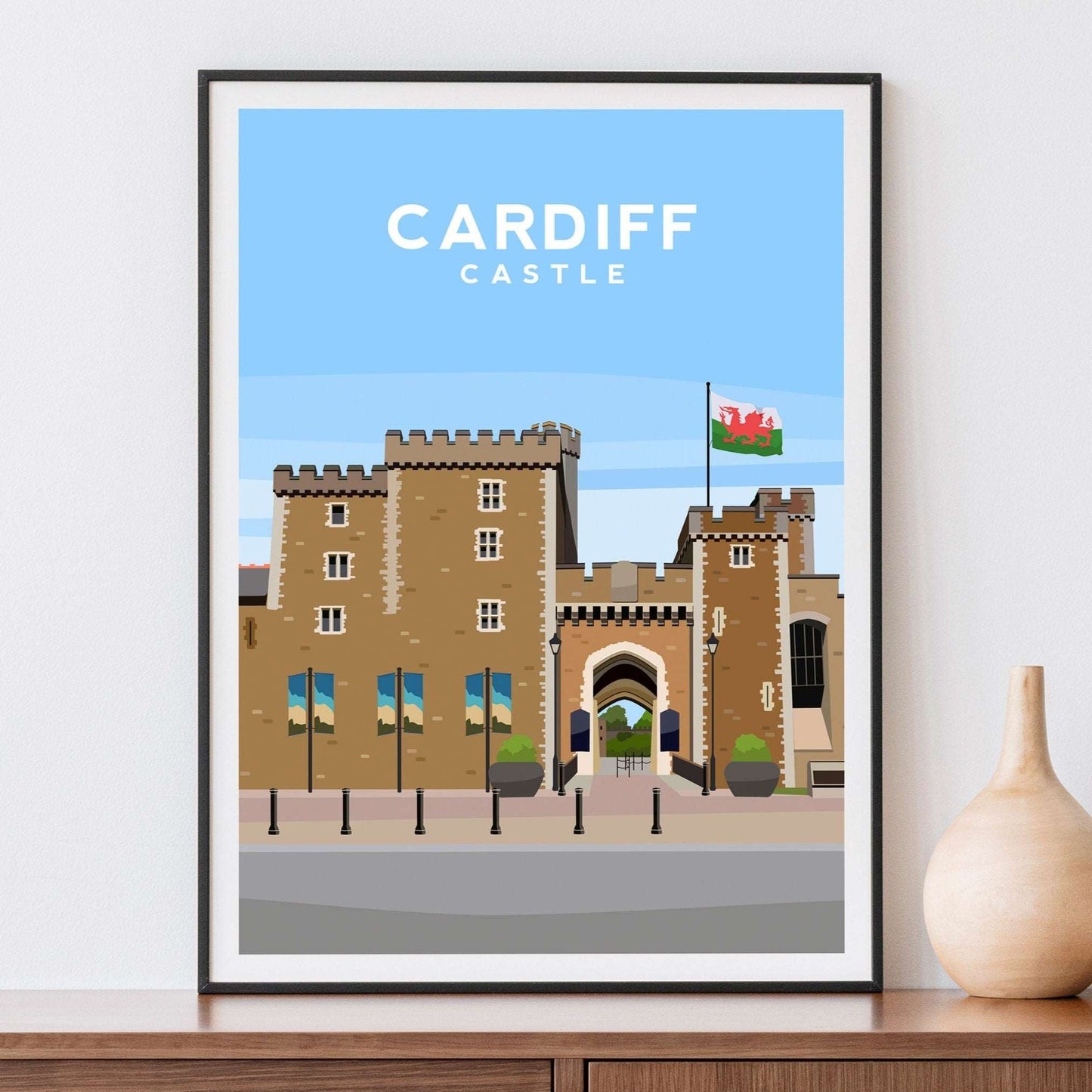 Cardiff Castle, South Wales Travel Print Typelab