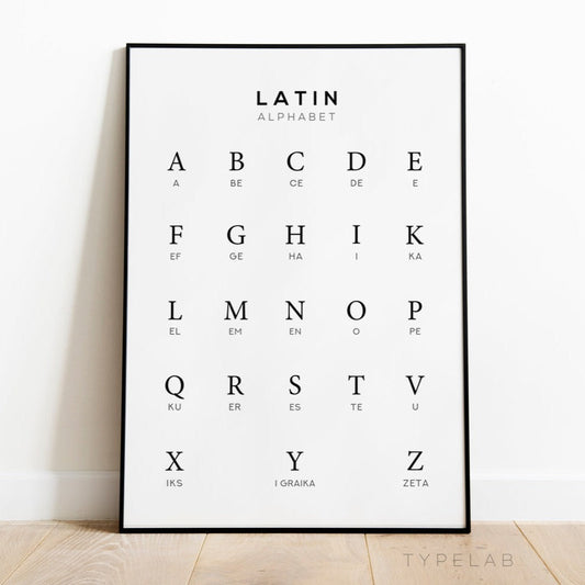 Classical Latin Alphabet Print, Language Learning Wall Art Typelab