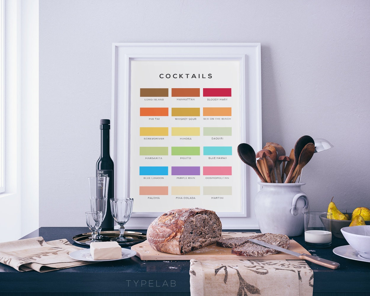 Cocktail Colour Chart Print | Kitchen & Bar Wall Art – Typelab