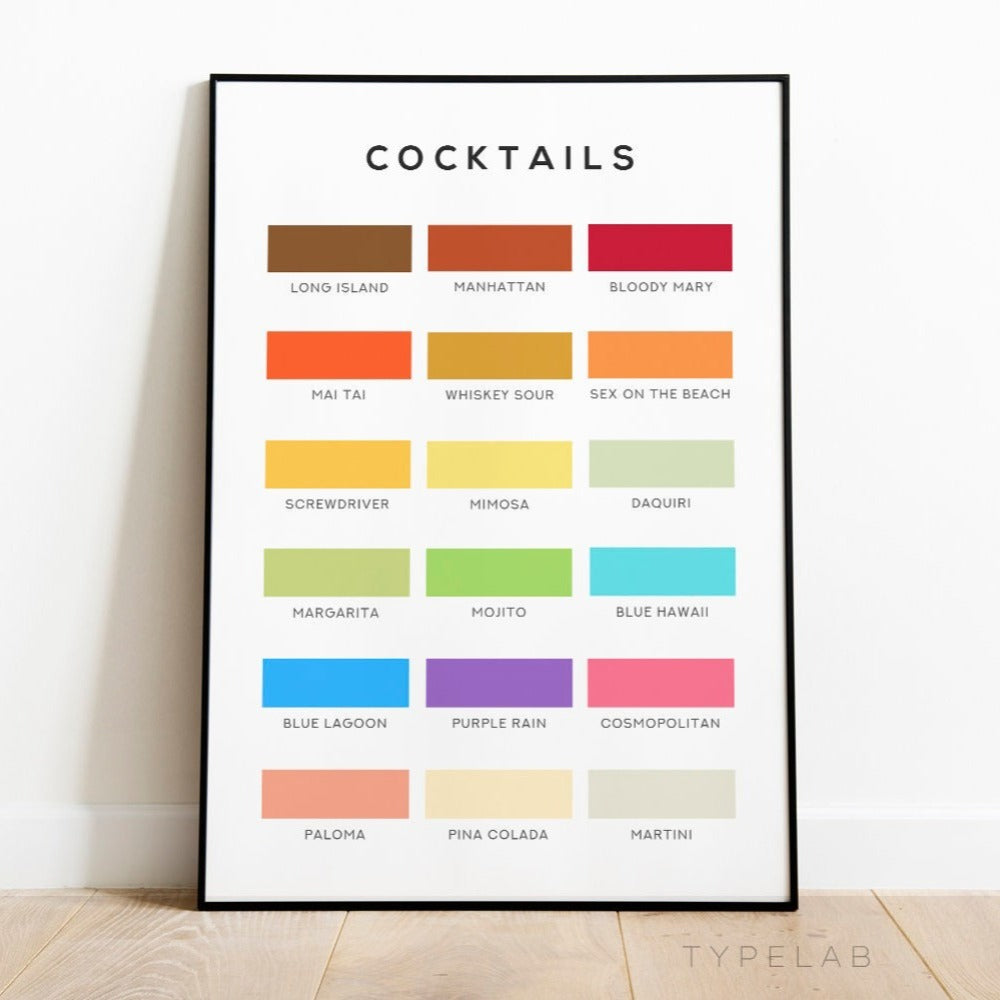 Cocktail Ranges Colour Cocktail Colour Chart Print | Kitchen & Bar Wall Art – Typelab