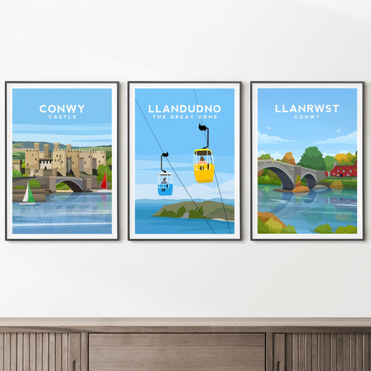 Set of 3 Conwy Wales Prints - Travel Wall Art by Typelab