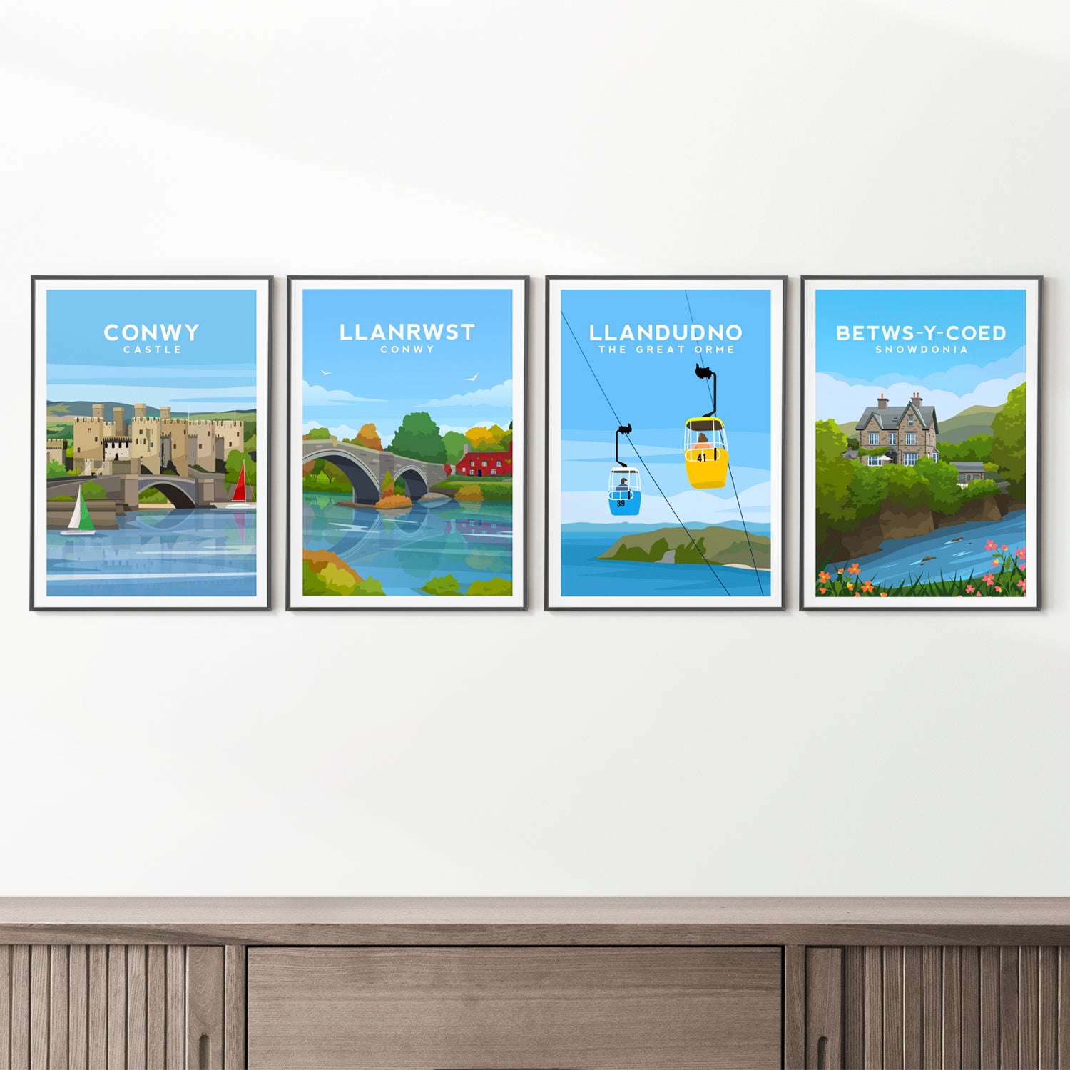 Set of 4 Conwy Wales Prints - Welsh Wall art by Typelab