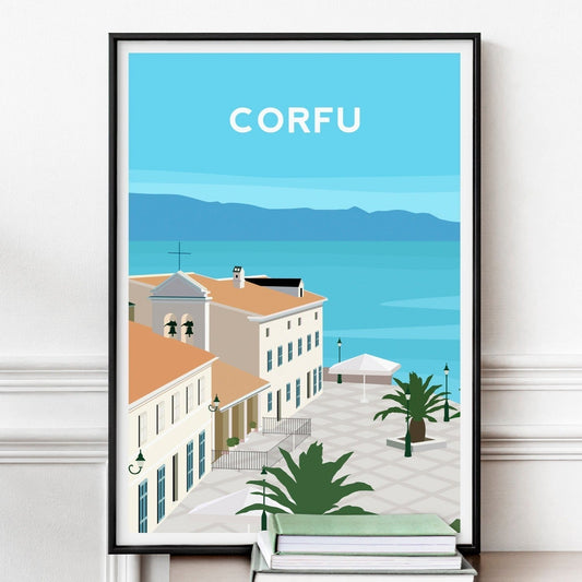 Corfu Greece Travel Print, Coastal Wall Art Typelab