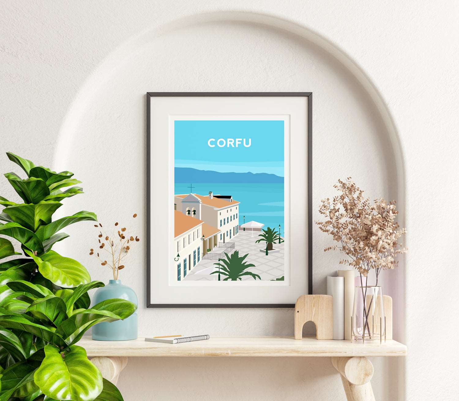 Corfu Greece Travel Print, Coastal Wall Art Typelab