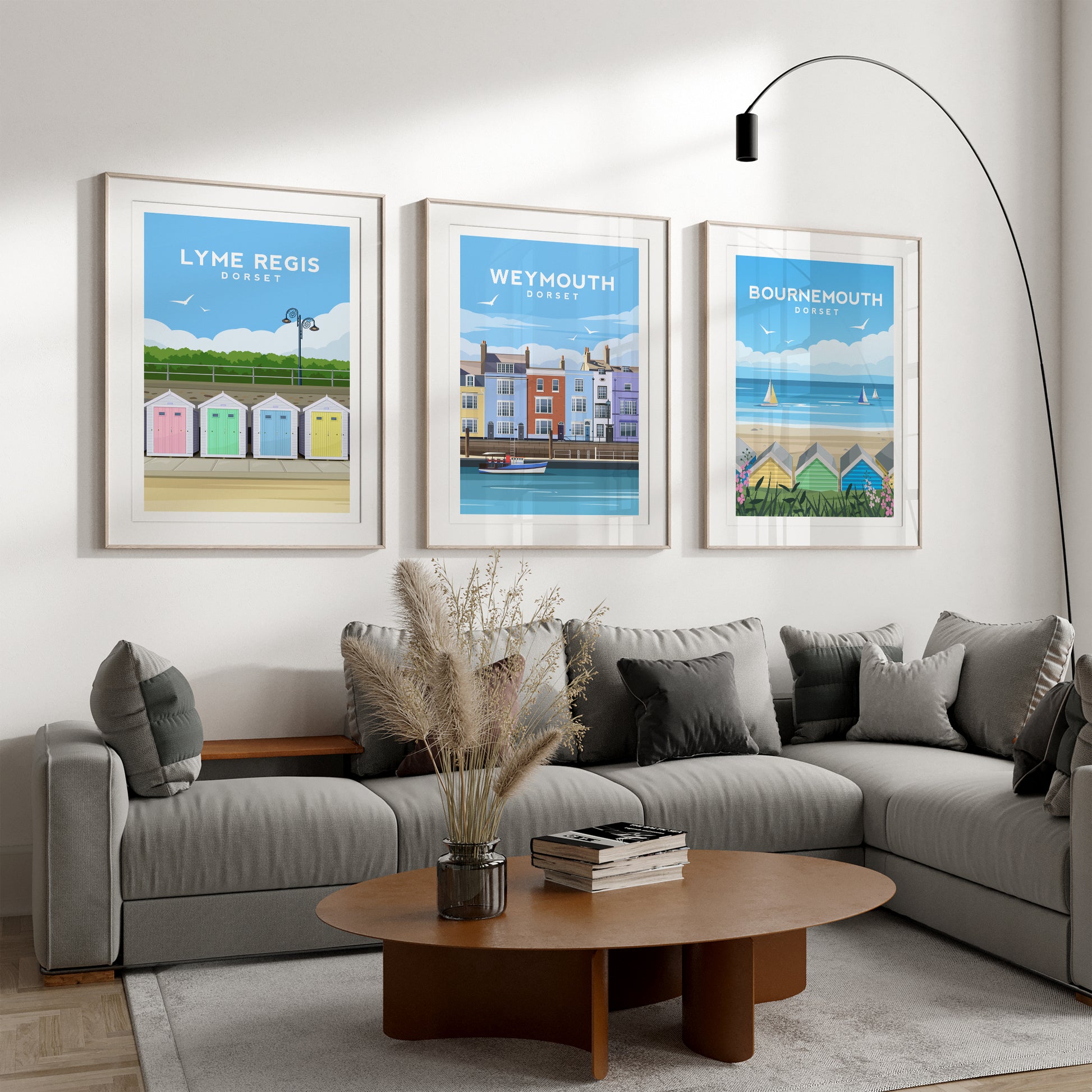 Set of 3 Dorset Travel Prints | England Beach Hut Wall Art