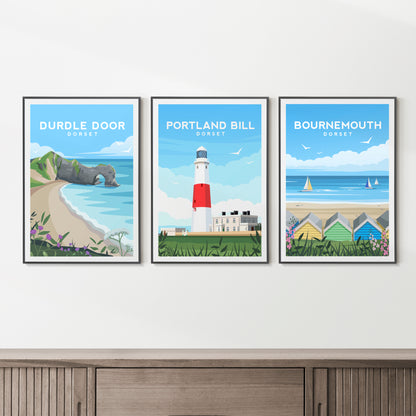 Dorset Travel Print Set of 3 | England Coastal Wall Art