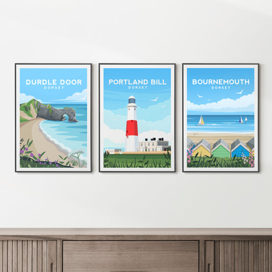 Dorset Travel Print Set of 3 | England Coastal Wall Art
