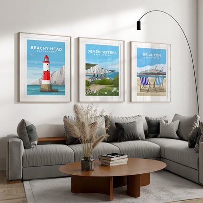 Set of 3 East Sussex Travel Prints | English Coastal Wall Art