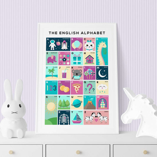 English Children's Alphabet Print, Colourful Nursery Wall Art Typelab