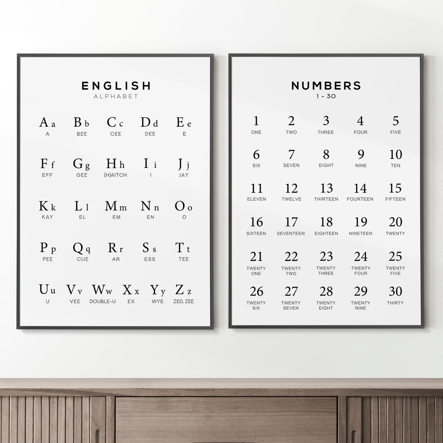 English Alphabet and Number Print Set of 2 | Language Learning Wall Art