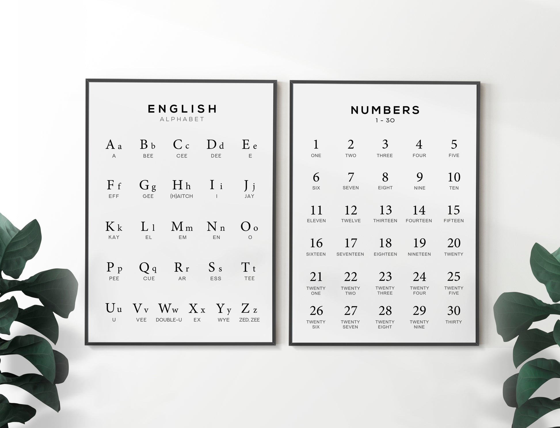 English Alphabet and Number Print Set of 2 | Language Learning Wall Art