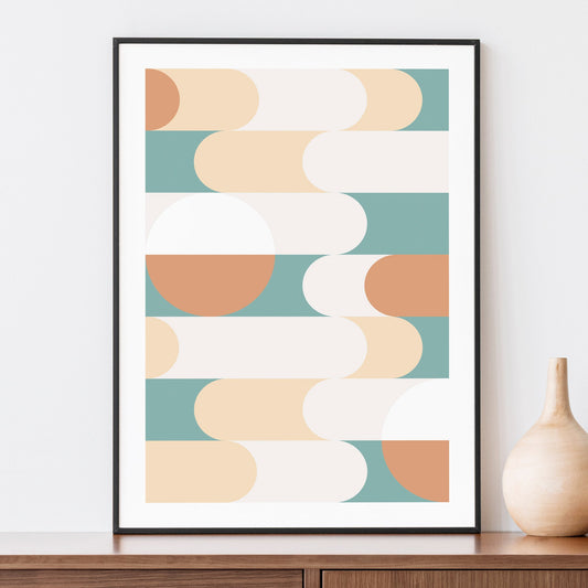 Mid Century Teal and Orange Print | Geometric Retro Wall Art