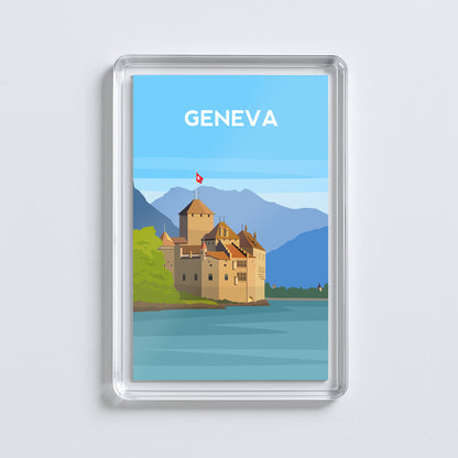 Lake Geneva Fridge Magnet | Switzerland Castle Travel Gift