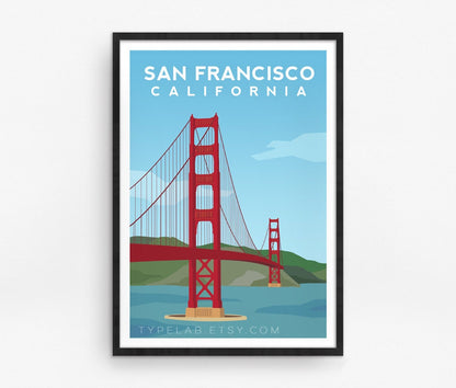 Golden Gate Bridge, San Francisco California Travel Print Typelab