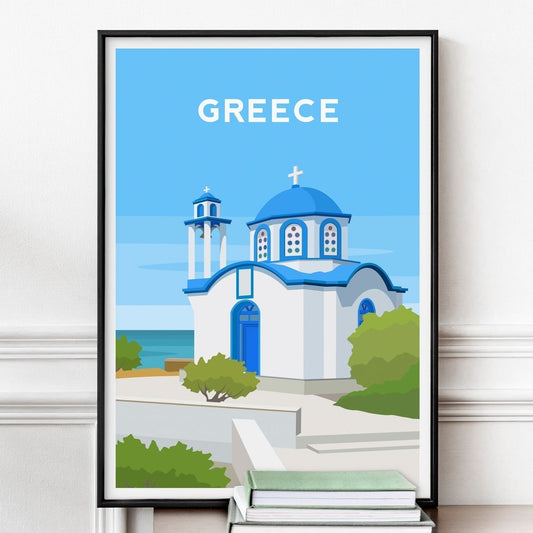 Greece Print, Greek Church Travel Wall Art Typelab