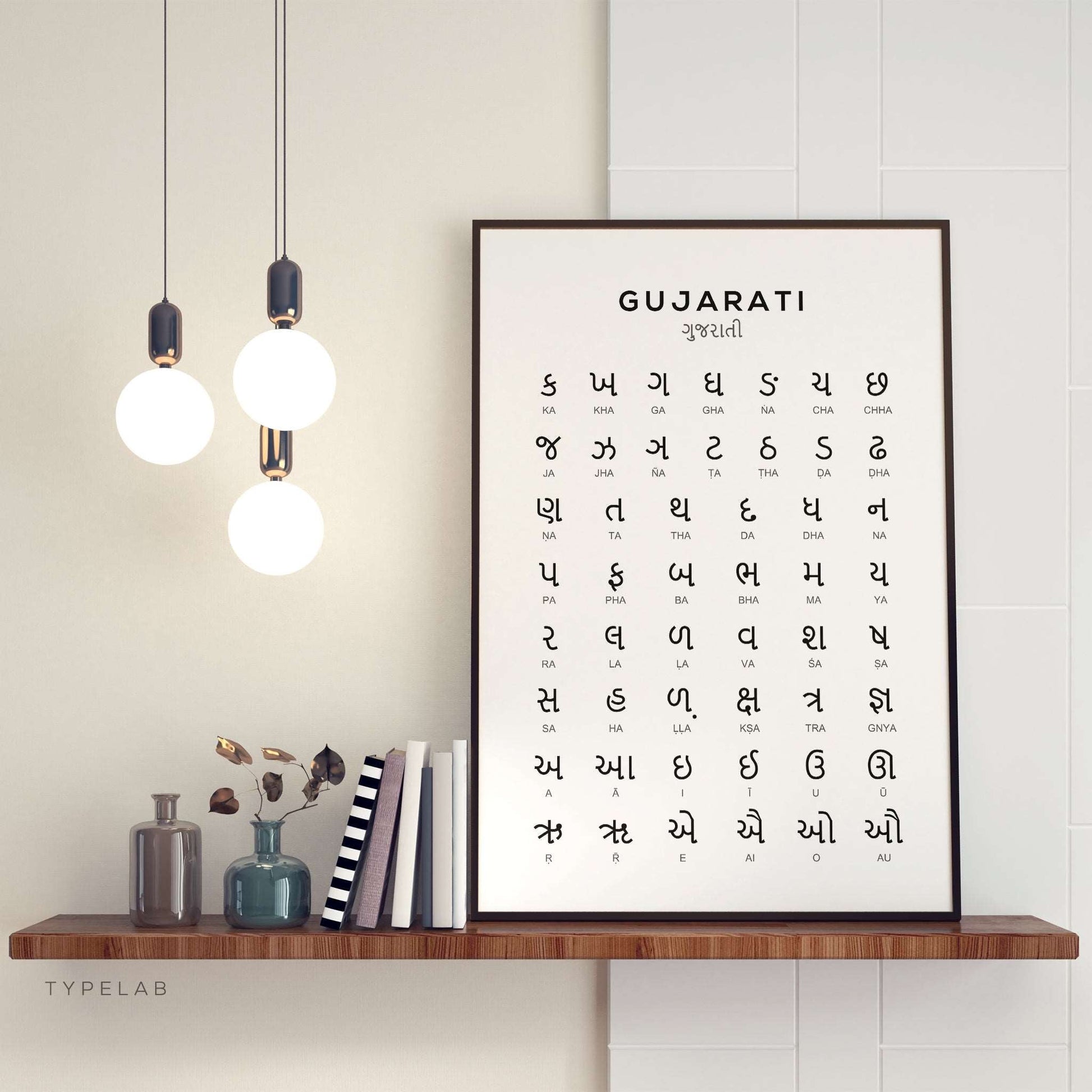 Gujarati Alphabet Print, Language Learning Wall Art Typelab