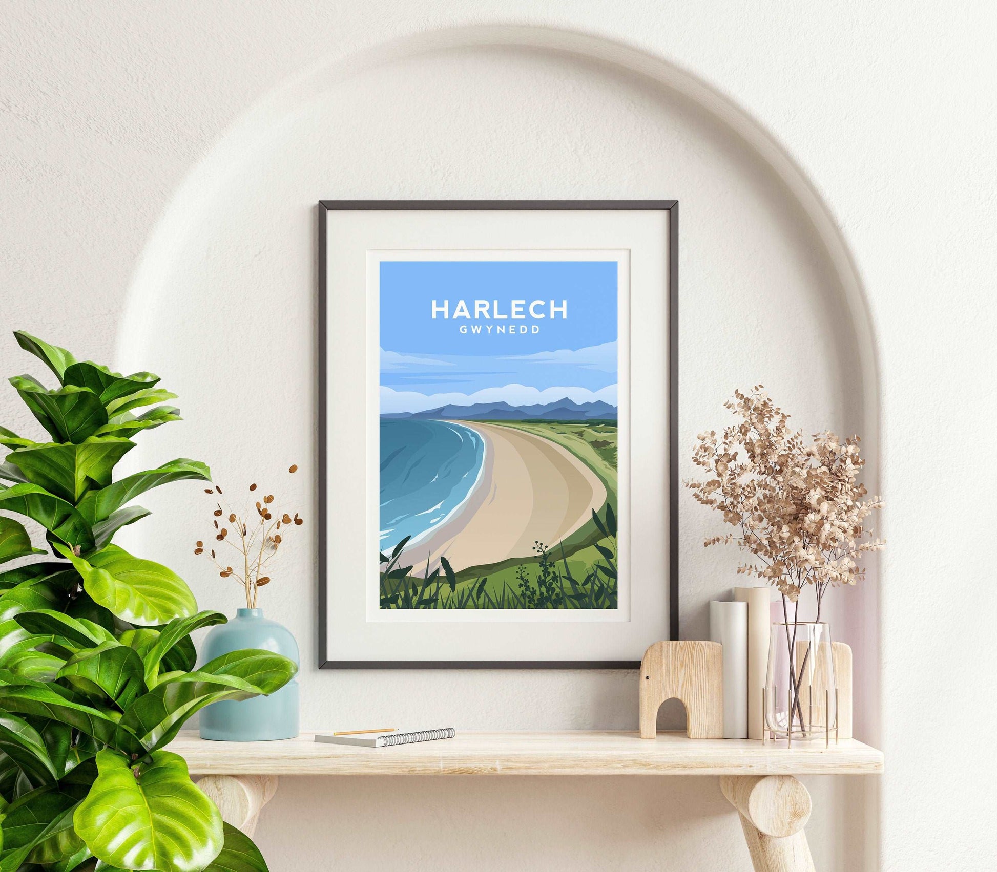 Harlech Beach, Gwynedd Wales Travel Print Typelab