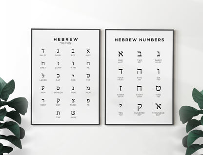 Hebrew Alphabet and Number Print Set of 2 | Language Wall Art