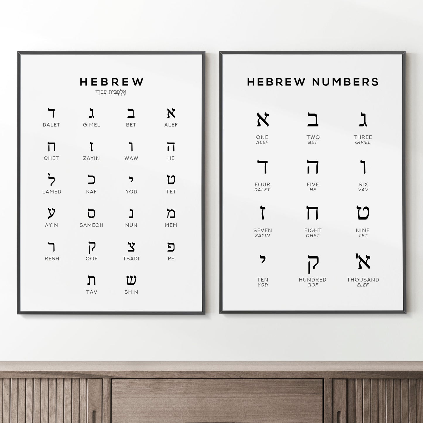 Hebrew Alphabet and Number Print Set of 2 | Language Wall Art