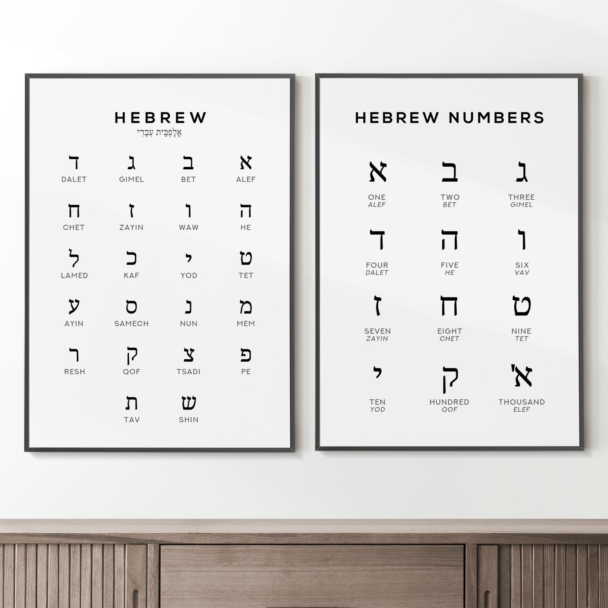 Hebrew Alphabet and Number Print Set of 2 | Language Wall Art